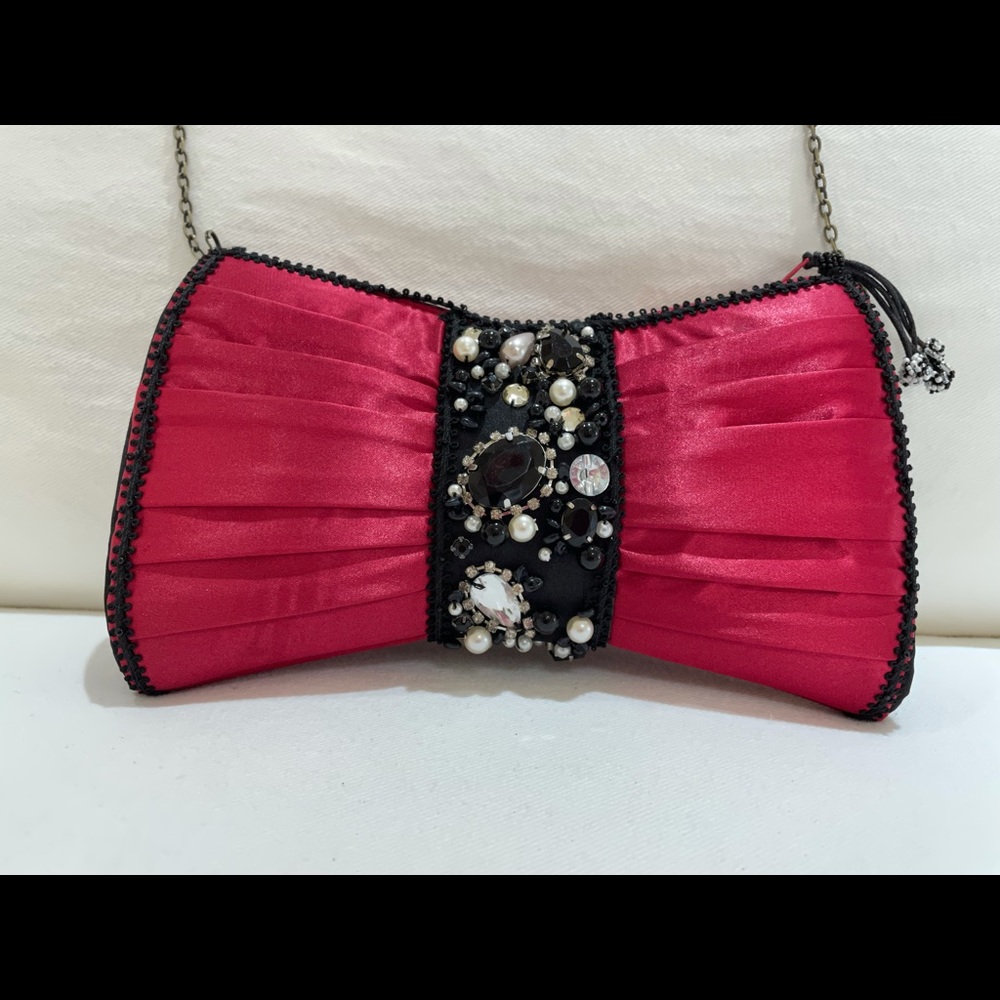 Mary Frances Rare Retired Satin Purse Jeweled Rhinestone Berry Burgundy Handbag